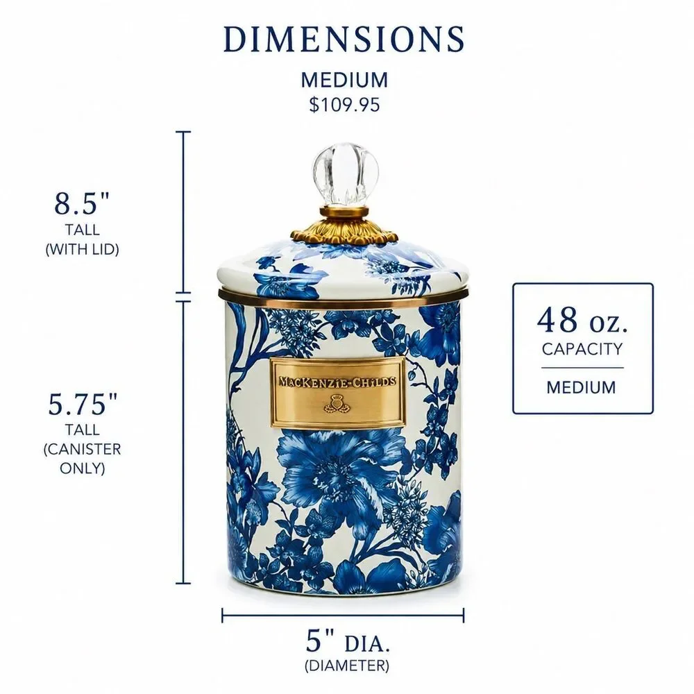 MacKenzie-Child Royal English Canister Blue and White 3pc Set New NIB